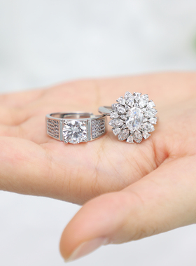 新款双层锆石花朵仿真对戒