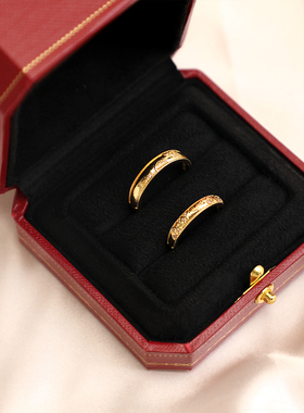 喜嫁风中式双喜情侣对戒活口设计金色囍字结婚戒指婚礼拍照用道具