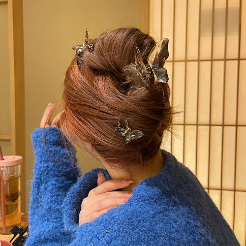 夏季透明蝴蝶抓夹高级感后脑勺发夹女小号发抓夹新款水晶发卡发饰 - 图0