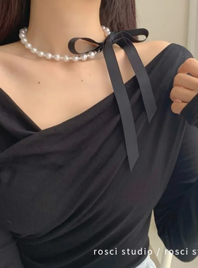 超仙珍珠蝴蝶结锁骨链