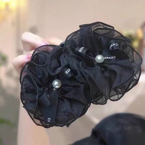 小香风珍珠花朵抓夹女大号后脑勺优雅气质发夹盘发鲨鱼夹发饰夹子 - 图0