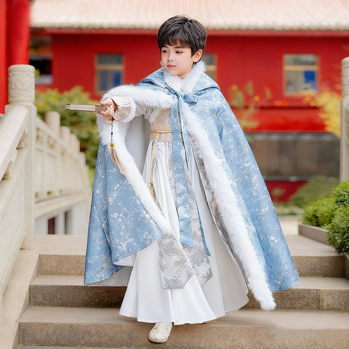 2025新款男童汉服秋冬加绒加厚小男孩唐装古装中国风小少爷飞鱼服 - 图0