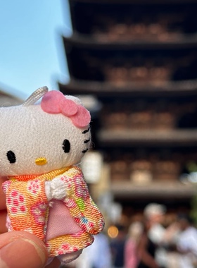 日本京都清水寺樱花铃铛挂件凯蒂猫和服日系哆啦A梦伴手礼包配饰