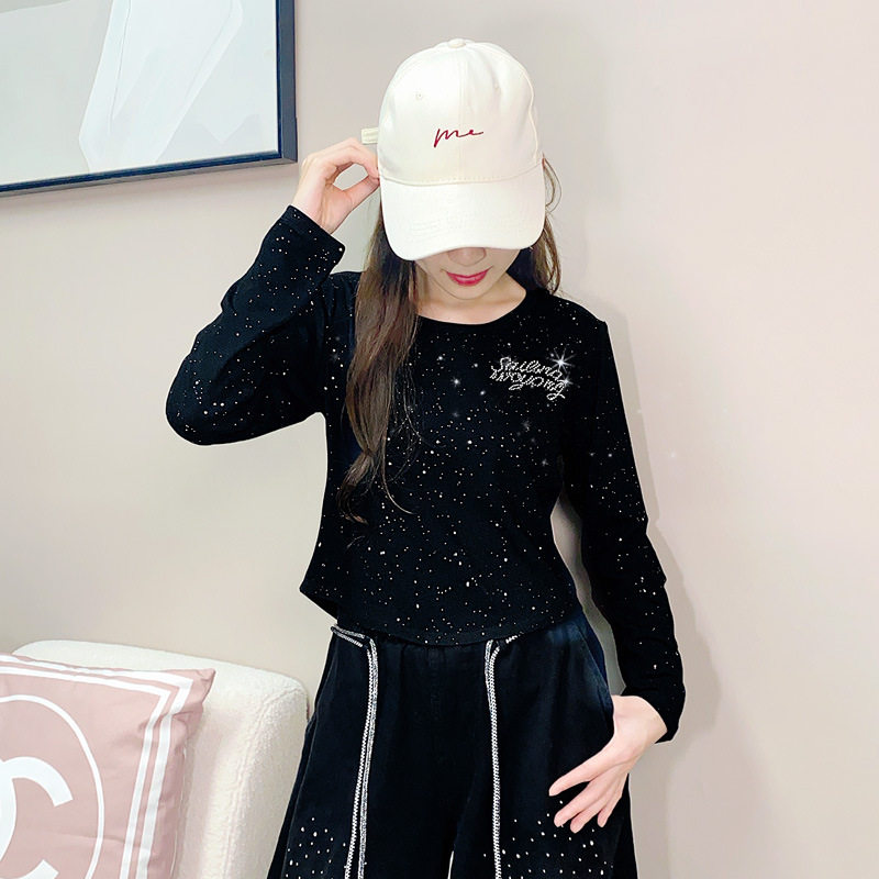 纤伽[有加绒和不加绒]秋冬新款莫代尔螺纹棉上衣闪星时尚百搭长袖