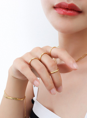 钛钢材质素圈光圈戒指尾戒指镀18K真金不褪色