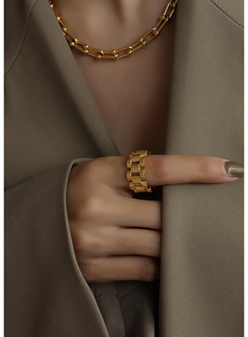 欢喜欧美夸张劳力伽质感重工组合手工钛钢戒指百搭戒指食指戒饰品