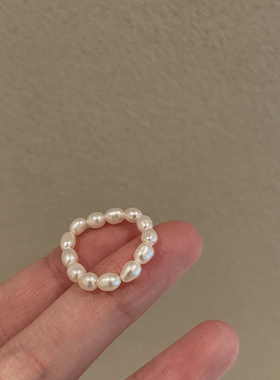 温柔风极细叠戴淡水珍珠食指戒指环尾戒女网店小礼品