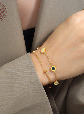 欢喜家欧美罗马冷淡ins风极简个性小众设计感手链女钛钢镀18K真金