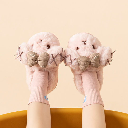 儿童棉拖鞋包跟幼儿园冬季女童女孩蝴蝶结男宝小朋友室内居家棉鞋