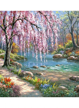 欧洲风光湖边数字油画DIY手绘丙烯油彩解压治愈客厅卧室装饰画