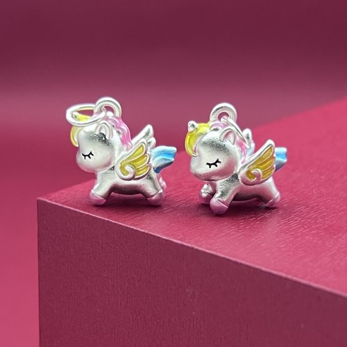 足银999银饰挂坠生肖马梦幻马珐琅彩胶3D挂件DIY配饰纯银DIY手串 - 图3