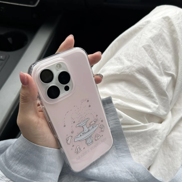 Summer fountain play water white rabbit suitable for 15 Apple 14 ProMax mobile phone case iPhone 12 all-inclusive 14 cute 13 Pro soft 15 Promax anti-fall 11 protection 16 female X soft 8 white bottom imd