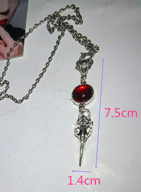 亚文化暗黑系乌鸦头骨项链 酒红半圆珠鸟骨骷髅头项链哥特风穿搭