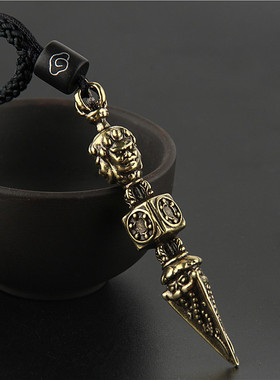 黄铜三面普巴金刚降魔杵项链吊坠