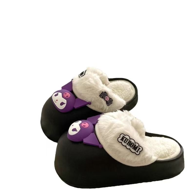 棉拖鞋可拆卸可拆洗卡通美乐蒂厚底棉拖鞋冬季外穿保暖包头毛毛拖 - 图3