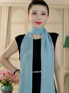 2026春秋新款纯色天丝长条丝巾时尚防晒薄款透气舒适细窄围巾女