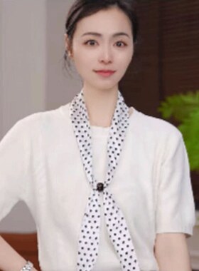 邻巾宽版单珠复古波点长条小丝巾颈链女春夏遮颈纹上衣配饰围巾