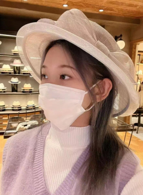 夏季蝴蝶结麻纱礼帽女名媛气质潮