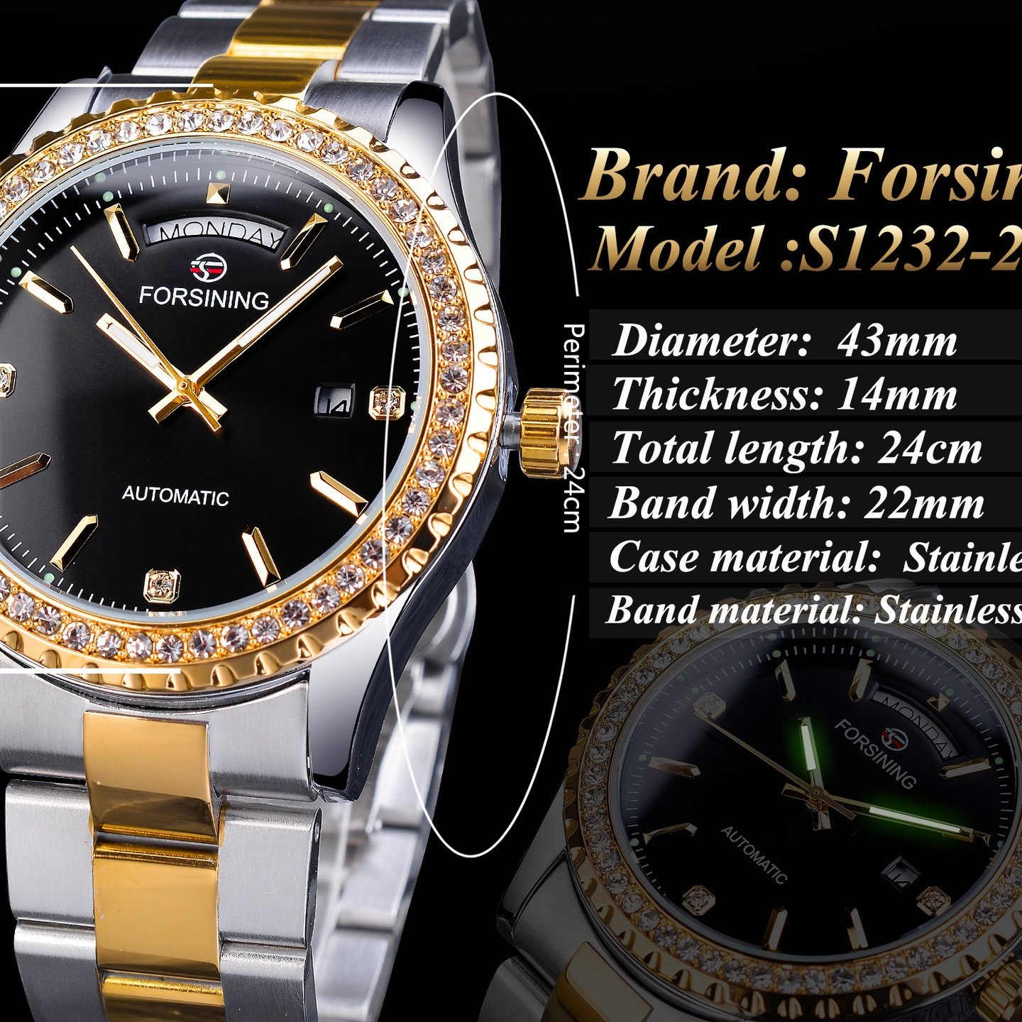 新款 forsining 欧美风范男士时尚休闲复古水钻腕表 自动机械手表,淘宝优惠券,粉丝福利购,淘宝优惠卷