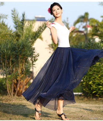 雪纺连衣裙春夏网纱裙大码两穿飘逸大摆百褶长裙广场舞裙子半身裙,淘宝优惠券,粉丝福利购,淘宝优惠卷