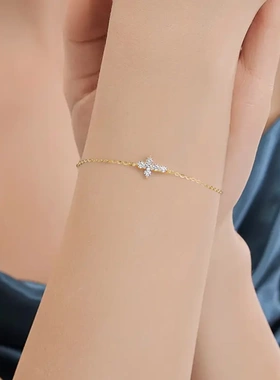 2025新款欧美风时尚百搭十字架D色莫桑石手链女925银经典简约手链