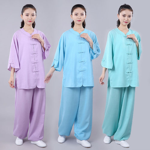 太极服女夏季新款飘逸透气凉太极拳练功服薄款2021棉麻太极服宏极 - 图0