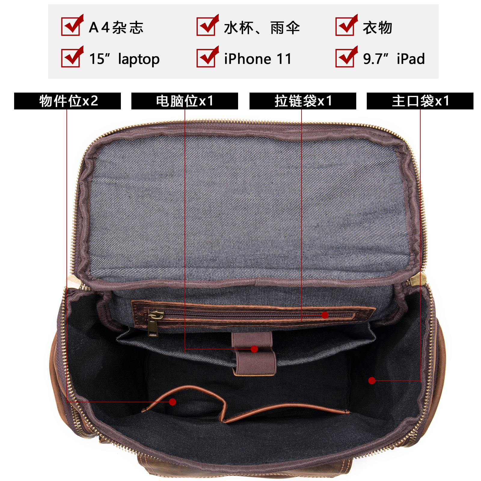 正品玛轮特复古疯马皮男士双肩背包英寸头层牛皮双肩包户外旅行背
