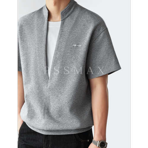 【现货】胖俗俗 PSSMAX深V阔形假两件短袖2026夏季宽松休闲T恤男 - 图0