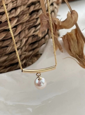 微笑弧光-浮光拾贝天然水滴珍珠项链微笑平衡木项链纯银镀金经典