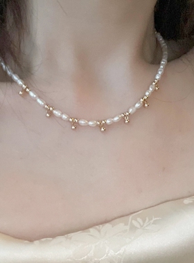 小金铃-浮光拾贝天然小米珠珍珠项链金珠项链俏皮精致法式设计感