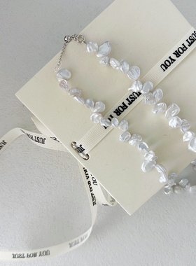 自由之美-浮光拾贝keshi天然不规则珍珠串珠项链法式随性浪漫风