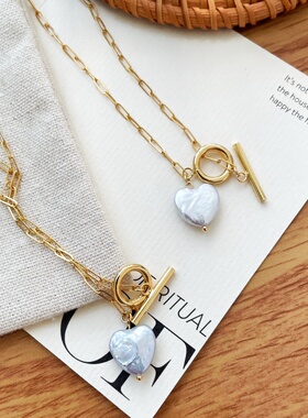 甜酷女孩2-不规则天然珍珠爱心吊坠14K注金项链可盐可甜OT扣百搭