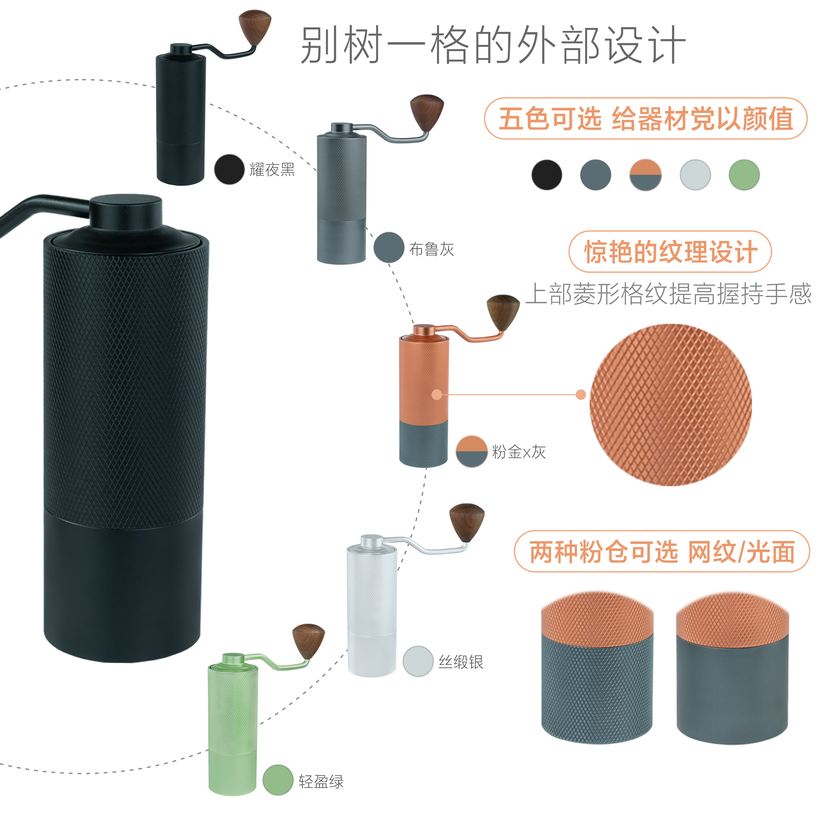 手摇咖啡磨豆机 家用手冲意式咖啡豆研磨器具CNC六星七星镀钛磨芯 - 图3