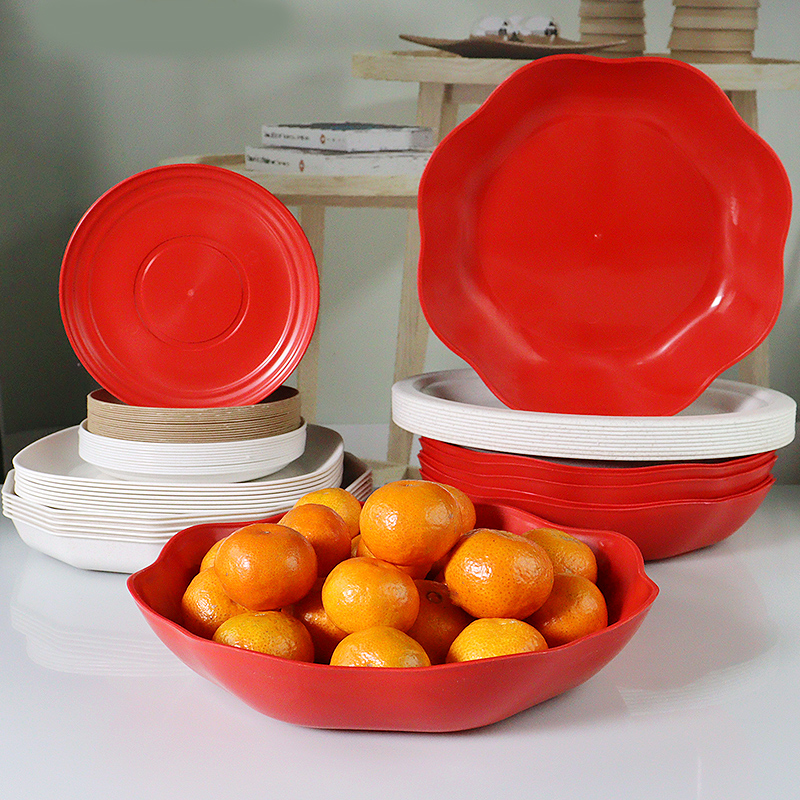 Red disposable festive wedding banquet bowls, cups, chopsticks tableware