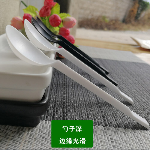 纸巾汤勺一次性勺子塑料单独包装加厚黑外卖打包勺粥勺饭勺甜品勺 - 图2
