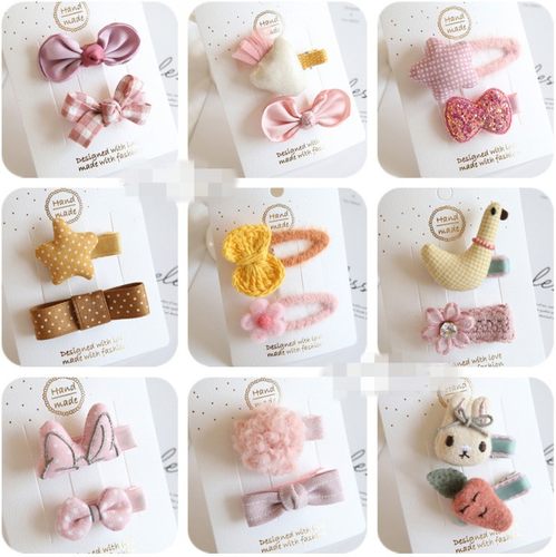 儿童发饰宝宝头饰品多彩小公主蝴蝶结全包布发卡鸭嘴夹边夹发夹子 - 图0