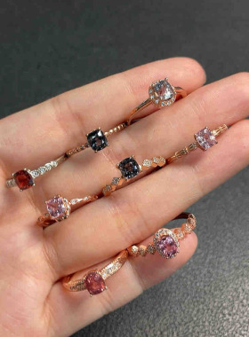 天然尖晶石戒指女款925银镶嵌时尚个性百搭饰品礼物石榴石3122款