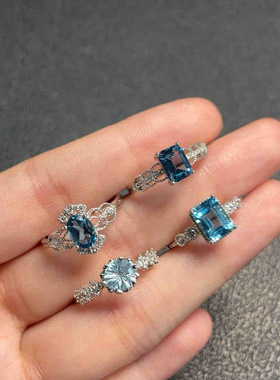 天然托帕石戒指女款925银镶嵌时尚个性百搭饰品礼物托帕石3136款