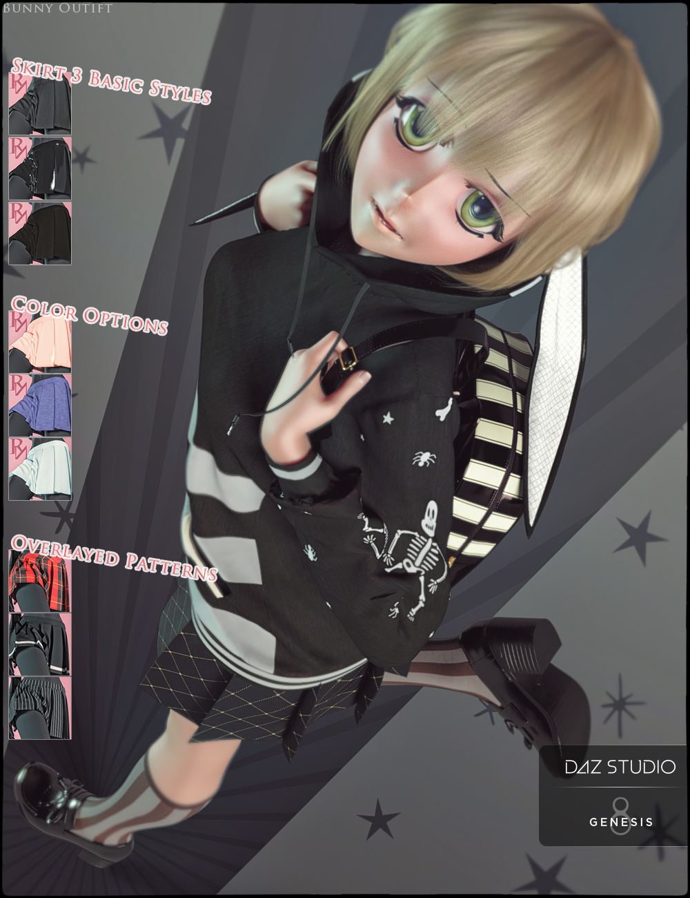 DAZ3d 可爱女孩休闲装 dForce Bunny Outfit for Sakura 8 - 图0