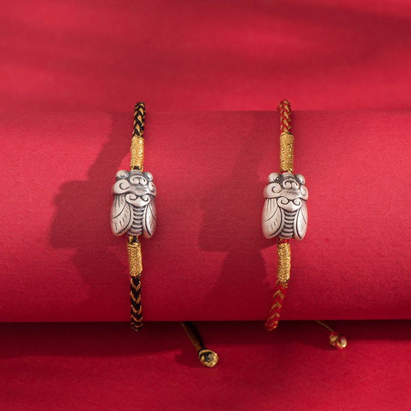 简修行原创蝉鸣迎禄红手绳s999足银一鸣惊人手链礼物男女礼物饰品