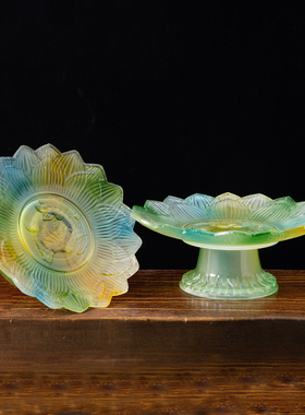 七彩琉璃莲花果盘家用浮雕