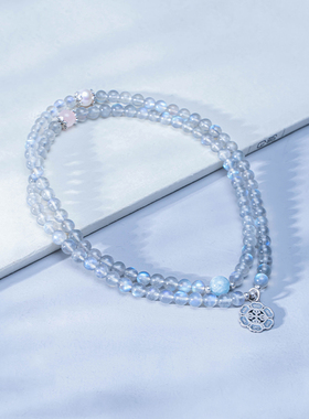 天然蓝灰月光石手串手链女高光持多圈佛珠108念珠毛衣链闺蜜礼物