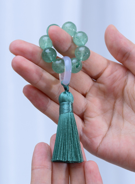 简修行绿草莓晶手捻手机链把件