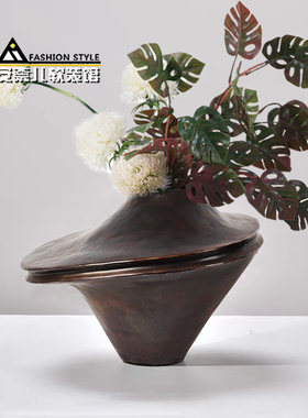 复古高级灰陶瓷花瓶手作陶艺花器