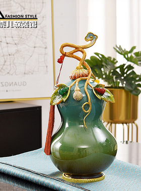 玄关珐琅冰裂釉陶瓷装饰摆件轻奢