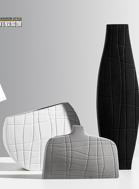 几何风手工哑光石膏质感黑白陶瓷