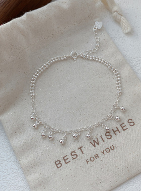 S925纯银流苏圆珠手链女简约小众设计豆豆小银球手环气质百搭手饰