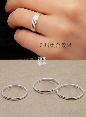 s925纯银1mm极细光面十指女戒指