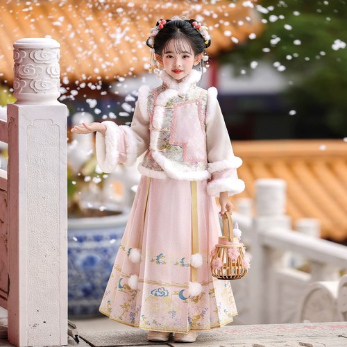 格格服女童汉服冬季加绒加厚古风唐装儿童秋冬装国风旗袍裙拜年服 - 图2