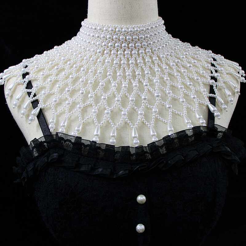 新款大网格珍珠小云肩时尚高领项链假领子女百搭礼服披肩假娃娃领,淘宝优惠券,粉丝福利购,淘宝优惠卷